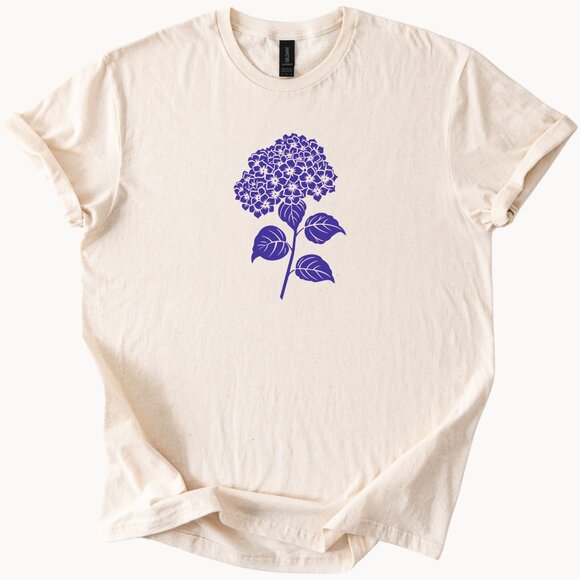 Hydrangea Flower Shirt Blue Floral Graphic Tee - Picture 1 of 7